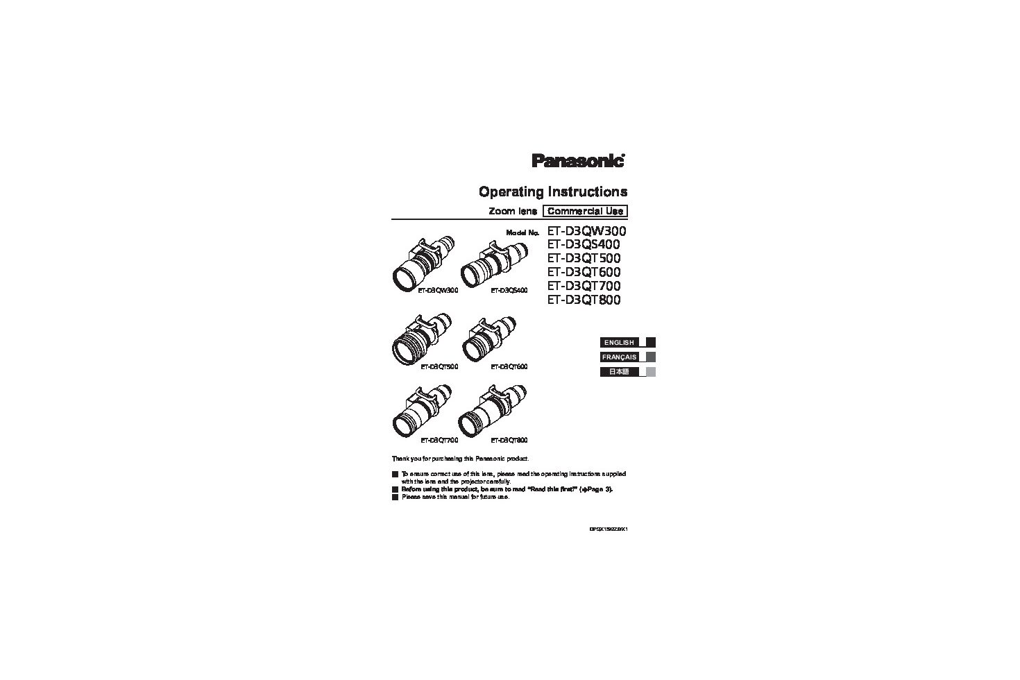 ET-D3QW300/ET-D3QS400/ET-D3QT500/ET-D3QT600/ET-D3QT700/ET-D3QT800 Operating Instruction (English) Thumbnail