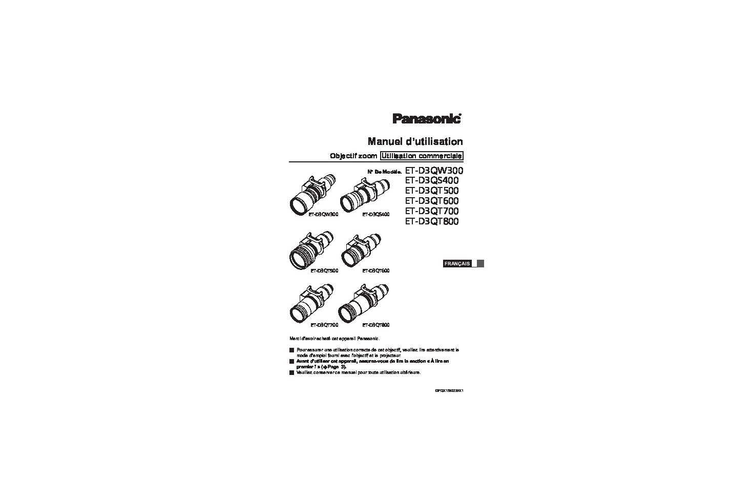 ET-D3QW300/ET-D3QS400/ET-D3QT500/ET-D3QT600/ET-D3QT700/ET-D3QT800 Operating Instruction (French) Thumbnail